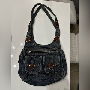 Y2K Denim Shoulder Bag with Brown Accents